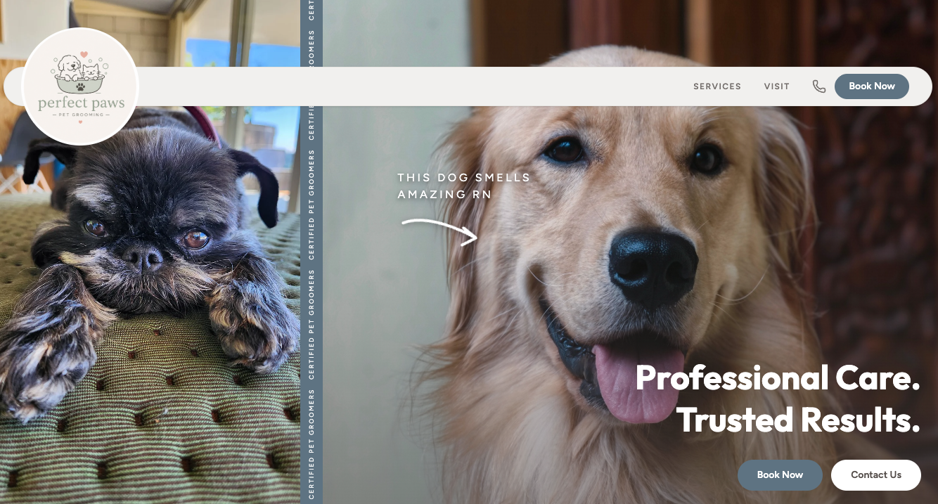 Live example website showing a modern, professional service business homepage