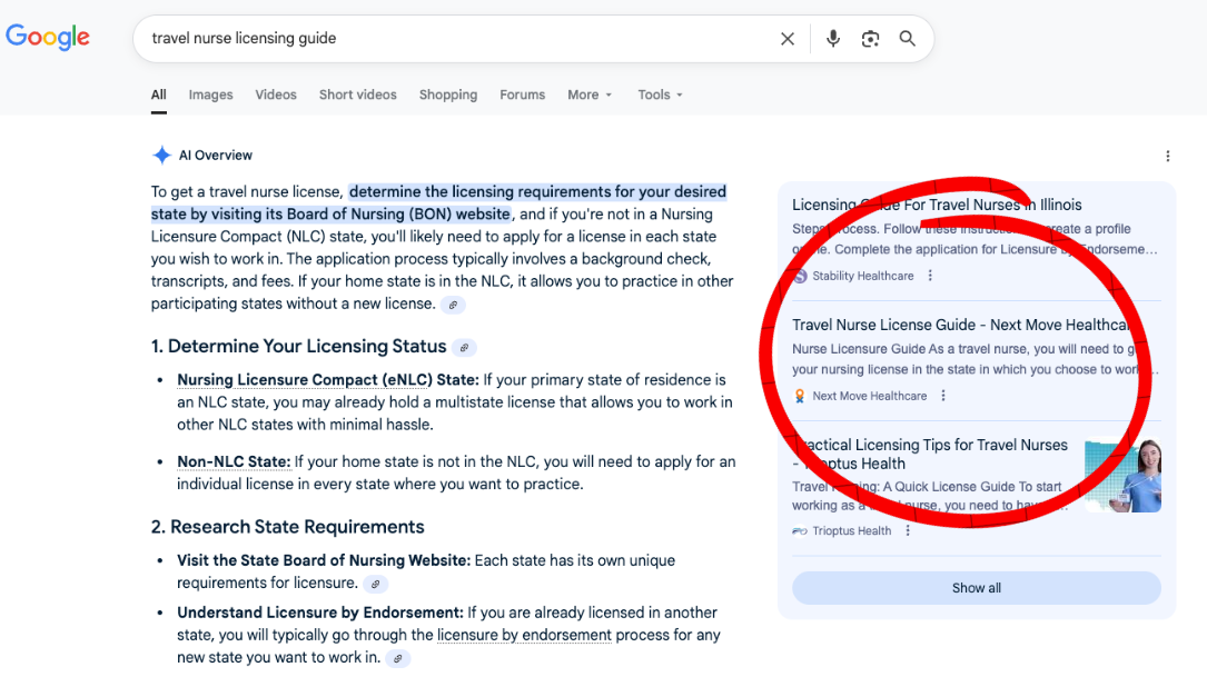 Google AI Overview citing NextMove three years later