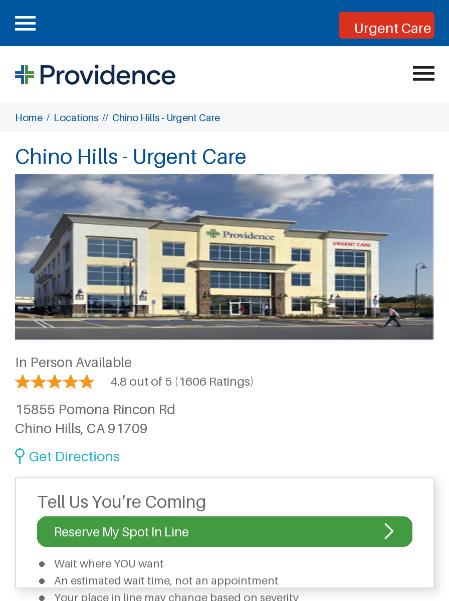 Urgent Care, Providence unified site